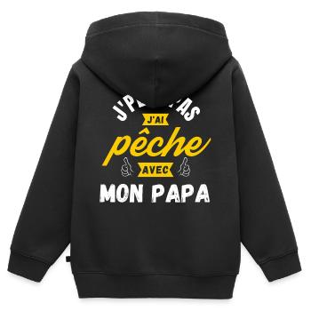 j peux pas j ai pêche avec mon papa - Sweat Premium à capuche zippé enfant bio - noir - Dos - AI Model Kid Male (0cm)