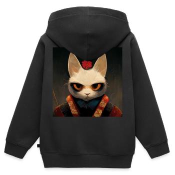Cat Samurai Japanese - Kids Premium Organic Zip-up Hoodie - black - Back - AI Model Kid Male (0cm)
