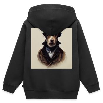 Chien Sherlock Vintage Hunter - Sweat Premium à capuche zippé enfant bio - noir - Dos - AI Model Kid Male (0cm)