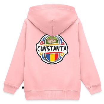Constanta Roumanie Drapeau Badge Voyage Souvenir Timbre - Sweat Premium à capuche zippé enfant bio - rose - Dos - AI Model Kid Female (0cm)