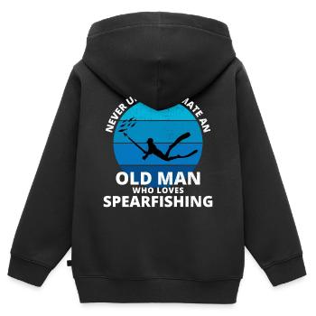 Pêche sous-marine Old Man Grand-père Fête des pères - Sweat Premium à capuche zippé enfant bio - noir - Dos - AI Model Kid Male (0cm)