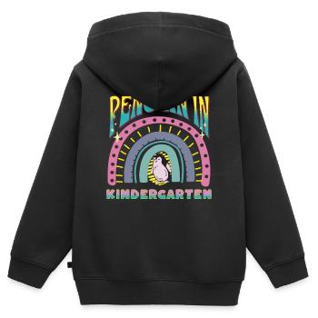 Pinguin im Kindergarten Regenbogen Streife Design - Kinder Premium Organic Zip Hoodie - Schwarz - Hinten - AI Model Kid Male (0cm)