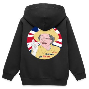Elizabeth II Andenken - Kinder Premium Organic Zip Hoodie - Schwarz - Hinten - AI Model Kid Male (0cm)