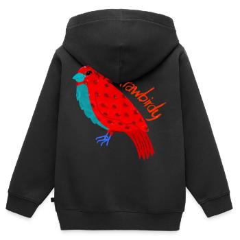 Bird and Strawberry. Strawbirds - Kids Premium Organic Zip-up Hoodie - black - Back - AI Model Kid Male (0cm)