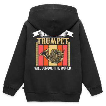 Trompette Instrument de musique Brass Band Idée cadeau - Sweat Premium à capuche zippé enfant bio - noir - Dos - AI Model Kid Male (0cm)