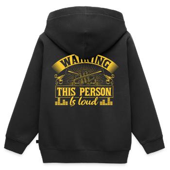Orchestre d’instruments à vent de trompette - Sweat Premium à capuche zippé enfant bio - noir - Dos - AI Model Kid Male (0cm)