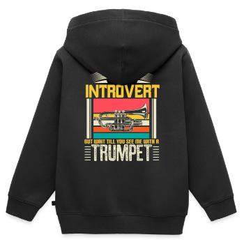Trompette Instrument Musique Cadeau - Sweat Premium à capuche zippé enfant bio - noir - Dos - AI Model Kid Male (0cm)