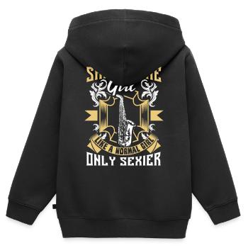 Saxophone Brass Band - Sweat Premium à capuche zippé enfant bio - noir - Dos - AI Model Kid Male (0cm)