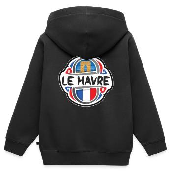 Le Havre Frankreich Flagge Abzeichen Reise Souvenir Briefmarke - Kinder Premium Organic Zip Hoodie - Schwarz - Hinten - AI Model Kid Male (0cm)