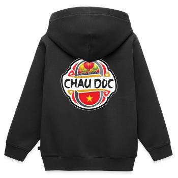Chau Doc Vietnam Drapeau Badge Voyage Souvenir Timbre - Sweat Premium à capuche zippé enfant bio - noir - Dos - AI Model Kid Male (0cm)
