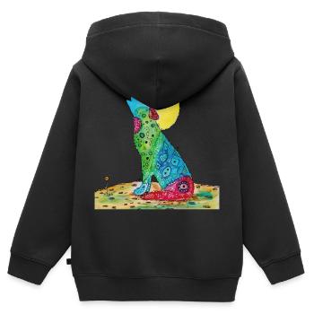 Howling Wolf Illustration - Kids Premium Organic Zip-up Hoodie - black - Back - AI Model Kid Male (0cm)