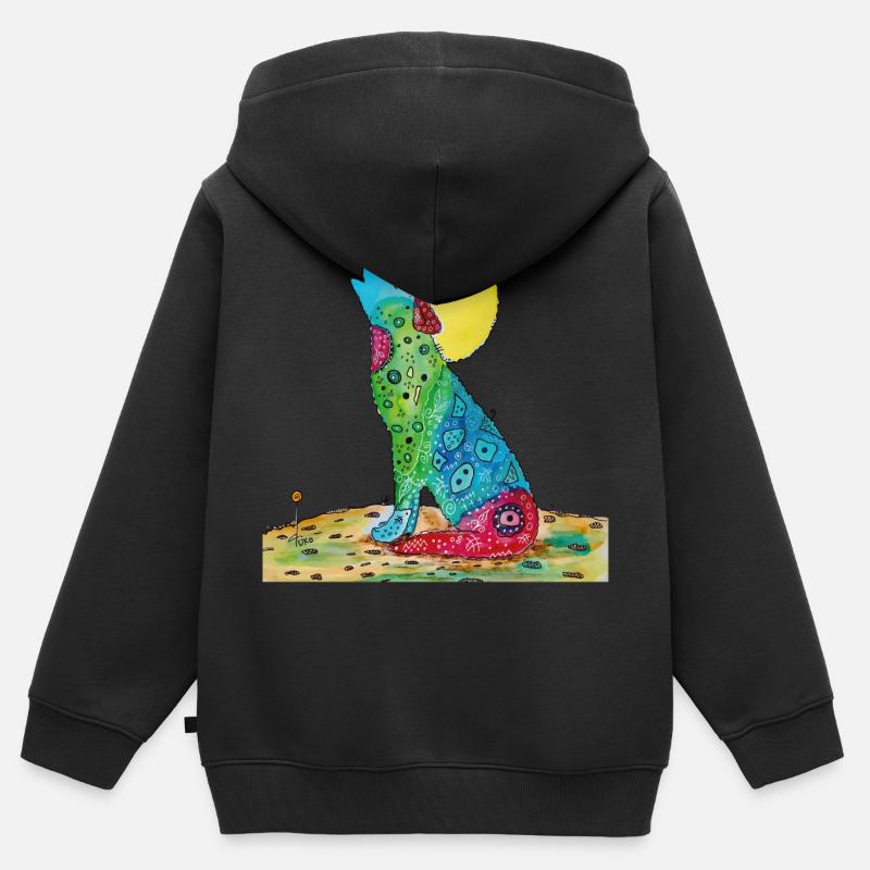 Illustration de loup hurlant - Sweat Premium à capuche zippé enfant bio - noir