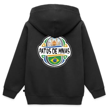 Patos de Minas Brésil Drapeau Voyage Souvenir Badge S - Sweat Premium à capuche zippé enfant bio - noir - Dos - AI Model Kid Male (0cm)