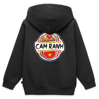 Cam Ranh Vietnam Drapeau Badge Voyage Souvenir Timbre - Sweat Premium à capuche zippé enfant bio - noir - Dos - AI Model Kid Male (0cm)