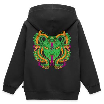 Medusa Face Snake Femme - Sweat Premium à capuche zippé enfant bio - noir - Dos - AI Model Kid Male (0cm)