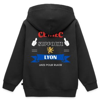 Ce mec supporte Lyon - Sweat Premium à capuche zippé enfant bio - noir - Dos - AI Model Kid Male (0cm)