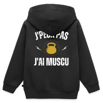 Je peux pas jai mucu - Sweat Premium à capuche zippé enfant bio - noir - Dos - AI Model Kid Male (0cm)