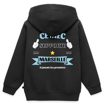 Ce mec supporte Marseille - Sweat Premium à capuche zippé enfant bio - noir - Dos - AI Model Kid Male (0cm)