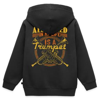 Trompette Trompette Orchestre Idée Cadeau - Sweat Premium à capuche zippé enfant bio - noir - Dos - AI Model Kid Male (0cm)