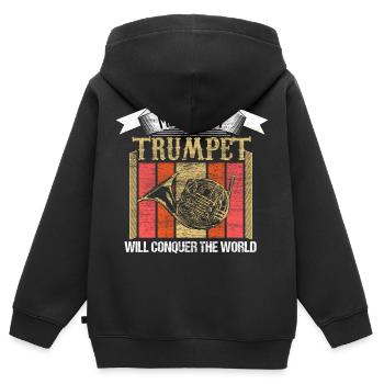 Trompette Trompette Orchestre Idée Cadeau - Sweat Premium à capuche zippé enfant bio - noir - Dos - AI Model Kid Male (0cm)