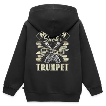 Trompette Trompette Trompette Chapelle Idée Cadeau - Sweat Premium à capuche zippé enfant bio - noir - Dos - AI Model Kid Male (0cm)