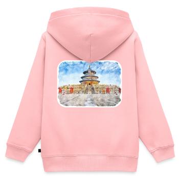 Peking China Aquarell Skizze Illustration - Kinder Premium Organic Zip Hoodie - Rosa - Hinten - AI Model Kid Female (0cm)