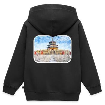 Beijing China Watercolor Sketch Illustration - Kids Premium Organic Zip-up Hoodie - black - Back - AI Model Kid Male (0cm)