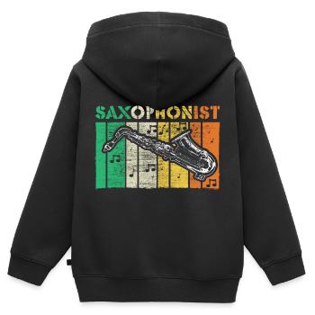 Saxophon Blasinstrument Musical Geschenkidee - Kinder Premium Organic Zip Hoodie - Schwarz - Hinten - AI Model Kid Male (0cm)