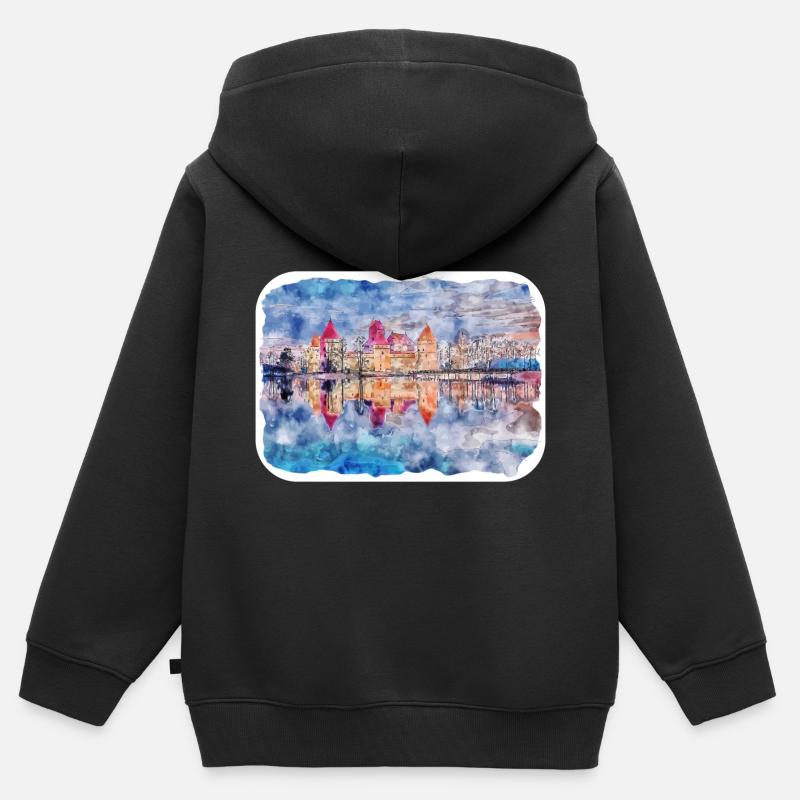 Illustration de l’esquisse à l’aquarelle de monument de Lituanie - Sweat Premium à capuche zippé enfant bio - noir