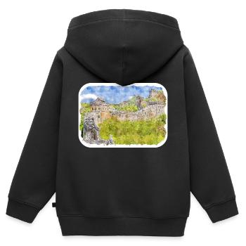 Beijing China Watercolor Sketch Drawn Drawing - Kids Premium Organic Zip-up Hoodie - black - Back - AI Model Kid Male (0cm)