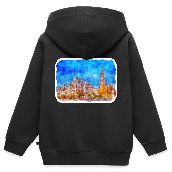 Krakau Polen Aquarell Skizze Illustration - Kinder Premium Organic Zip Hoodie - Schwarz - Hinten - AI Model Kid Male (0cm)