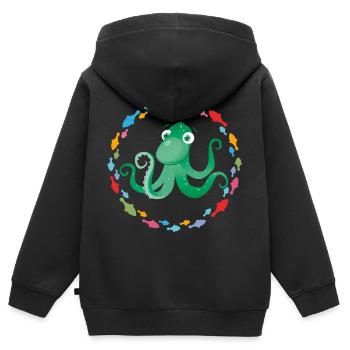 lustiger Oktopus im bunten Fischekreis - Kinder Premium Organic Zip Hoodie - Schwarz - Hinten - AI Model Kid Male (0cm)
