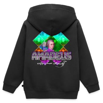 Mozart Pop-Art | Wolfgang Amadeus Mozart Geschenk - Kinder Premium Organic Zip Hoodie - Schwarz - Hinten - AI Model Kid Male (0cm)