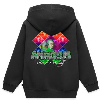 Mozart Pop-Art | Wolfgang Amadeus Mozart Geschenk - Kinder Premium Organic Zip Hoodie - Schwarz - Hinten - AI Model Kid Male (0cm)