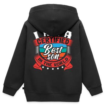 Sohn Mutter Junge - Kinder Premium Organic Zip Hoodie - Schwarz - Hinten - AI Model Kid Male (0cm)