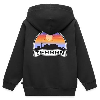 Téhéran Iran Skyline Vintage Sunset Souvenir de voyage - Sweat Premium à capuche zippé enfant bio - noir - Dos - AI Model Kid Male (0cm)