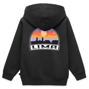 Lima Pérou Skyline Vintage Sunset Souvenir de voyage - Sweat Premium à capuche zippé enfant bio - noir - Dos - AI Model Kid Male (0cm)