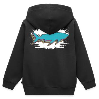 Buntes Herz für Hai-Fans Hier ist ein Hai - Kinder Premium Organic Zip Hoodie - Schwarz - Hinten - AI Model Kid Male (0cm)