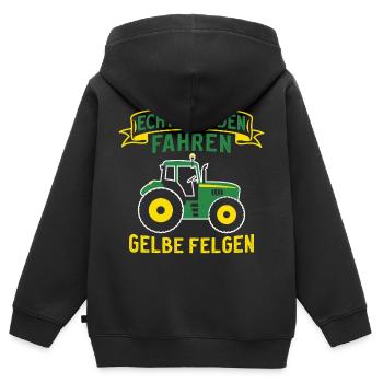 landwirt traktor echte helden fahren gelbe felgen - Kinder Premium Organic Zip Hoodie - Schwarz - Hinten - AI Model Kid Male (0cm)