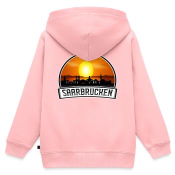 Saarbrücken Deutschland Skyline Vintage Sunset Travel - Kinder Premium Organic Zip Hoodie - Rosa - Hinten - AI Model Kid Female (0cm)
