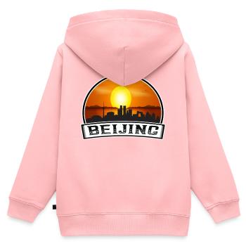 Beijing China Skyline Vintage Sunset Travel Souven - Sweat Premium à capuche zippé enfant bio - rose - Dos - AI Model Kid Female (0cm)
