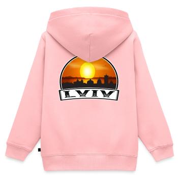 Lviv Ukraine Skyline Vintage Sunset Travel Souveni - Sweat Premium à capuche zippé enfant bio - rose - Dos - AI Model Kid Female (0cm)