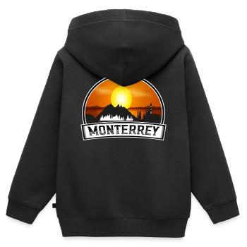 Monterrey Mexiko Skyline Vintage Sonnenuntergang Reise Sou - Kinder Premium Organic Zip Hoodie - Schwarz - Hinten - AI Model Kid Male (0cm)