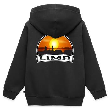Lima Pérou Skyline Vintage Sunset Souvenir de voyage - Sweat Premium à capuche zippé enfant bio - noir - Dos - AI Model Kid Male (0cm)