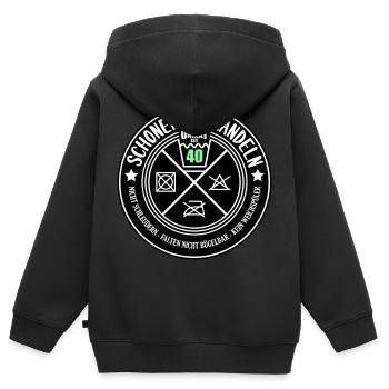 Schonend behandeln Unikat ist 40 | Farben änderbar - Kinder Premium Organic Zip Hoodie - Schwarz - Hinten - AI Model Kid Male (0cm)