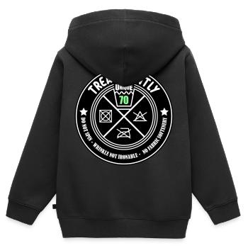 Schonend behandeln Unikat 70 | Farben änderbar - Kinder Premium Organic Zip Hoodie - Schwarz - Hinten - AI Model Kid Male (0cm)