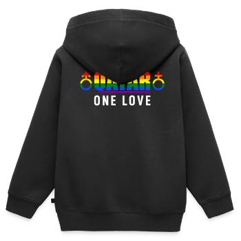 Qatar One Love Spruch Sprüche Regenbogen - Kinder Premium Organic Zip Hoodie - Schwarz - Hinten - AI Model Kid Male (0cm)