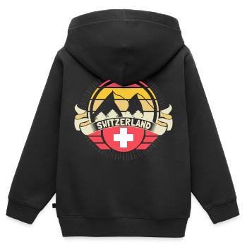 Idée cadeau Suisse Alpes Pride - Sweat Premium à capuche zippé enfant bio - noir - Dos - AI Model Kid Male (0cm)