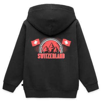 Suisse Alpes Origine Cadeau - Sweat Premium à capuche zippé enfant bio - noir - Dos - AI Model Kid Male (0cm)