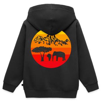 Africa Safari Zoo Animal Gift Retro Lion Elephant - Sweat Premium à capuche zippé enfant bio - noir - Dos - AI Model Kid Male (0cm)
